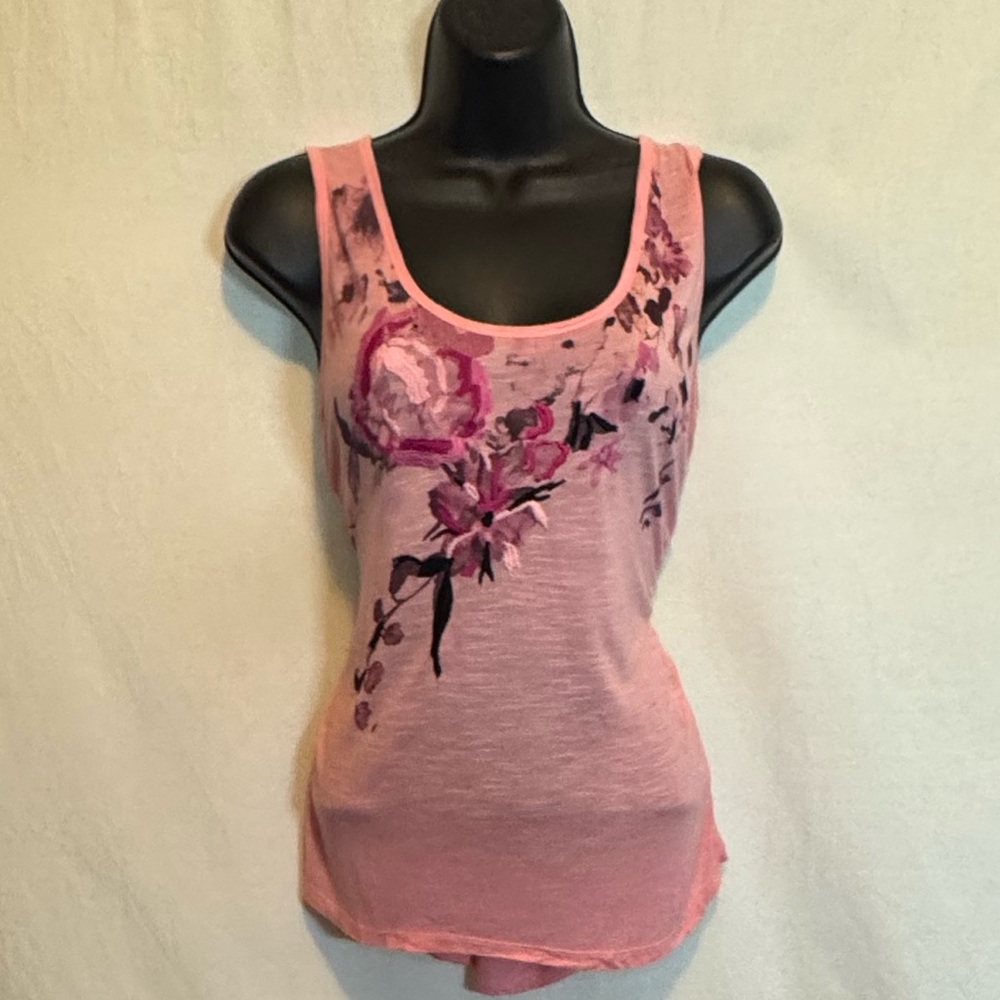 G-185 New York & Company Pink Floral Embroidered Sleeveless Pullover Blouse Sz M